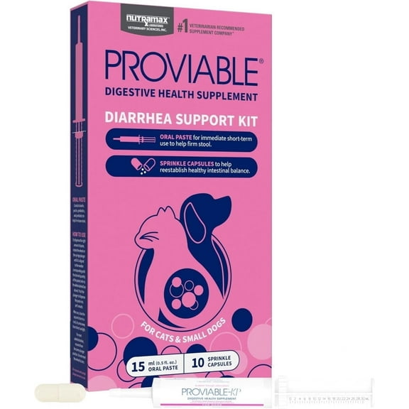Nutramax Proviable Probiotics for Small Dogs and Cats, Diarrhea Support Kit, Digestive Health Supplement with Multiple Strains of Bacteria, Plus Prebiotics, Kaolin and Pectin, 15 ml Paste and 10 Caps