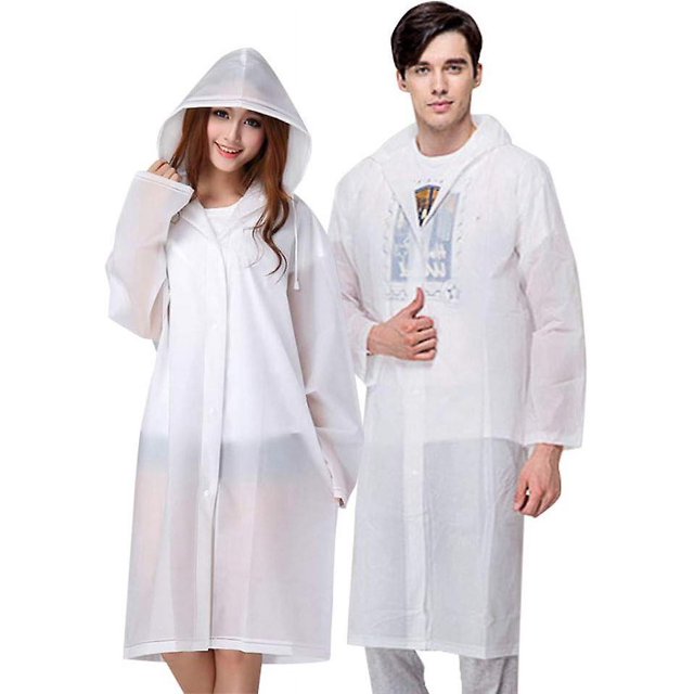 Poncho de lluvia de 2 piezas, poncho reutilizable de material EVA, poncho de lluvia para mujeres y hombres, perfecto para campamentos, festivales y caminatas, blanco, talla única