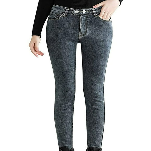 Women Winter Warm Fleece Lined Thick Jeans Plus Size High Waisted Stretchy Skinny Thermal Jeggings Denim Pants Black 26