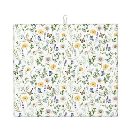 

Matuu Watercolor Wildflower 2 for Dish Drying Mat for Kitchen Counter for Kitchen and Dining Kitchen Counter Accessories 16 x18