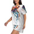 thumbnail image 2 of Kdxio Colorful Floral Jellyfish Print Pajamas Sets for Women Short-Sleeved Pjs with Lounge Shorts Two Piece Sleepwear S-4XL, 2 of 5