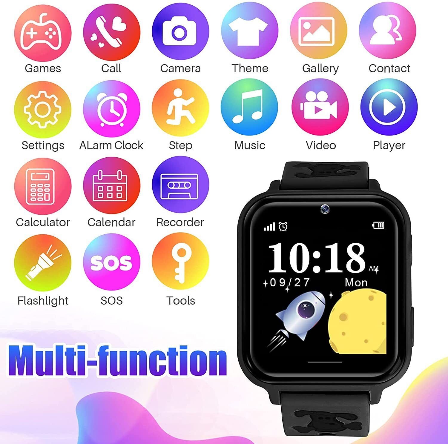 JIAN YA NA Smart Watch for Kids, Kids Watch with 10 Games Camera Music SOS Call Alarm, Birthday Gifts for Age 4-12 Boys Girls（Black）