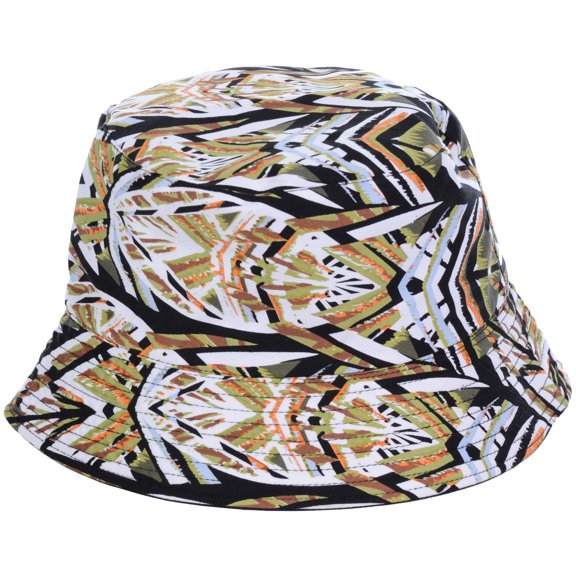 Fashion Cotton Unisex Summer Printed Bucket Hat Zig Zag (Olive)