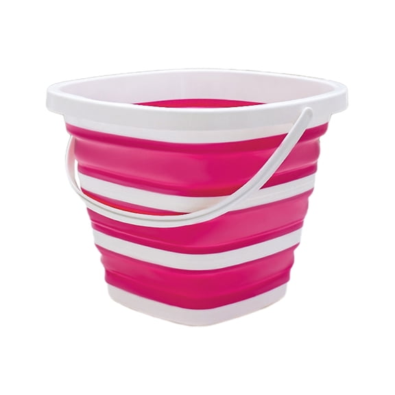 1 Pack Collapsible Buckets, Small Cleaning Bucket, Portable Plastic Bucket Outdoor Car Washing Tub Camping Beach Sand Water Pot Pail Space Saving (Upper 12.2'', Buttom 6.6'', 9.4''H, Pink)