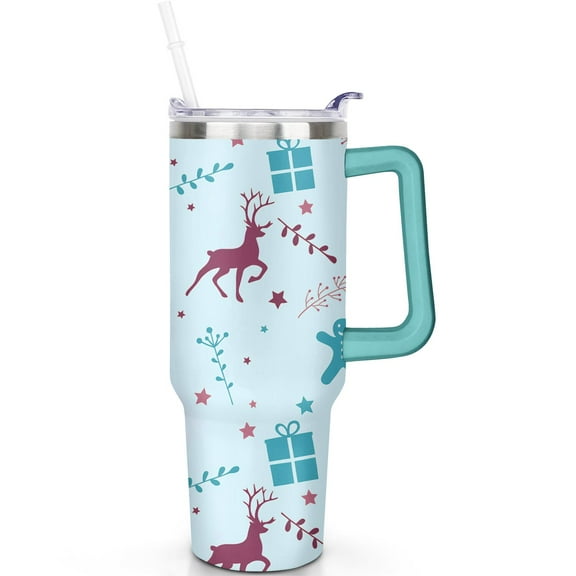 1pc Christmas 40oz Tumbler with Straw & Handle - Insulated Stainless Steel Cup | Holiday Gift for Man Women (Christmas, Valentine's, Birthday)
