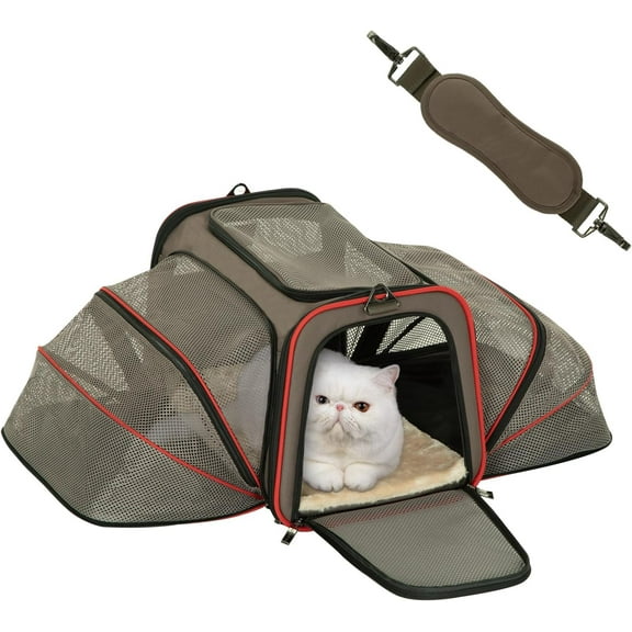 TJOUL Expandable Large Cat Carrier Small Dog Carriers Airline Approved, 17" Lx 11" Wx 11" H Soft-Sided Portable Washable Pet Travel Carrier with 2 Extension for Kittens, Puppies, Rabbits