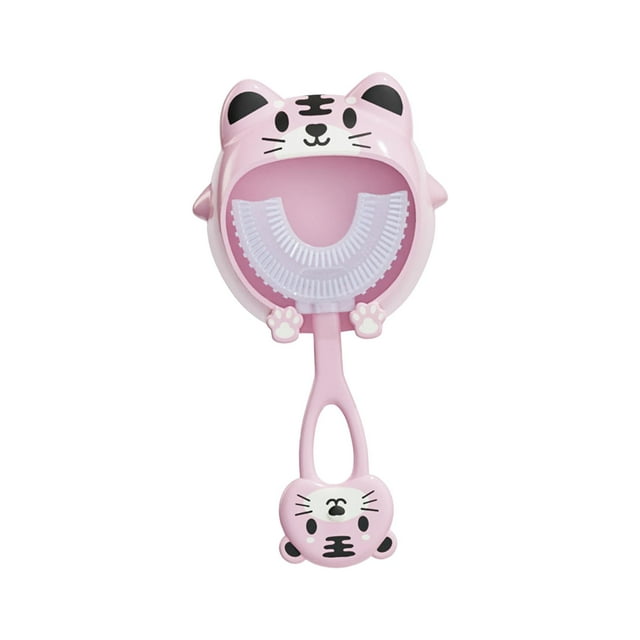 Limpiador de cepillos de dientes para niños, diseño de limpieza bucal de 360 degree, manual de cepillos de dientes en forma de U Rosa