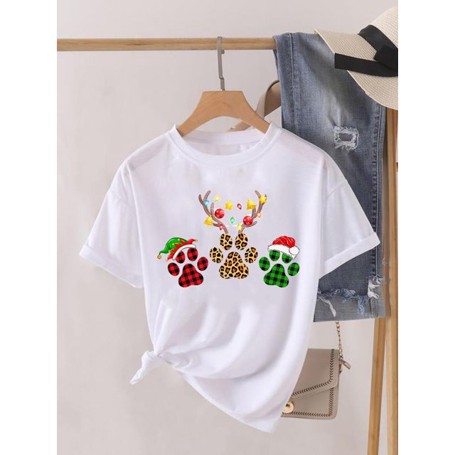 Camiseta de manga corta con estampado de árbol para mujer, blusa bonita de los años 90, ropa de Navidad, camiseta estampada