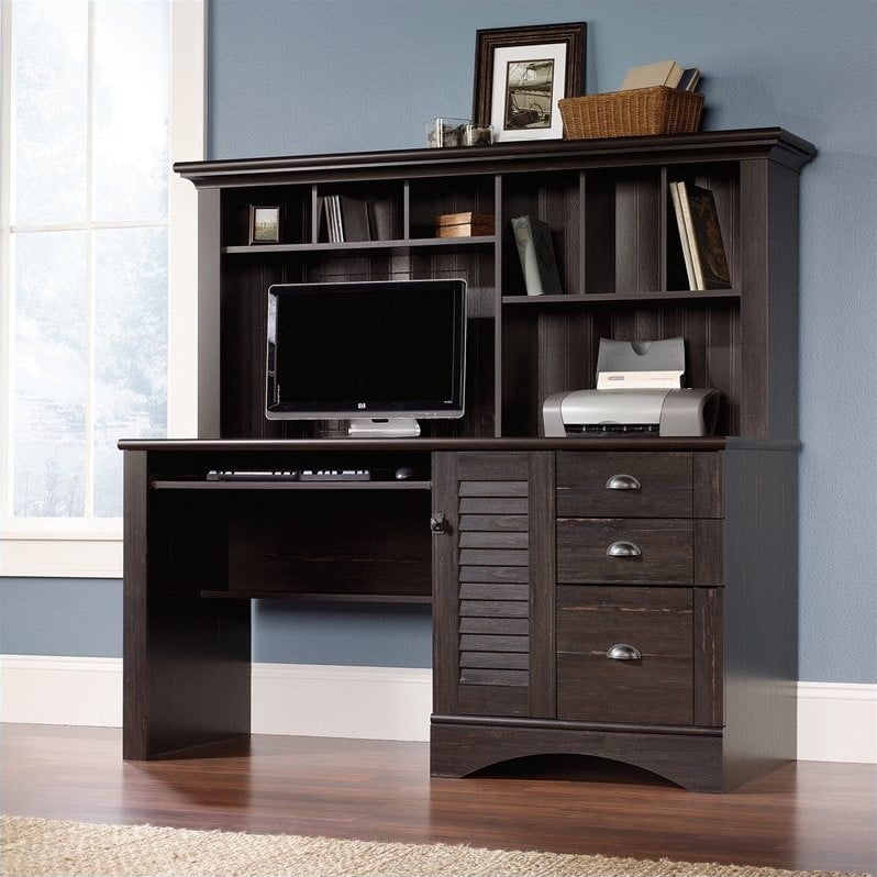 Sauder Harbor View Computer Desk With Hutch In Antiqued Paint