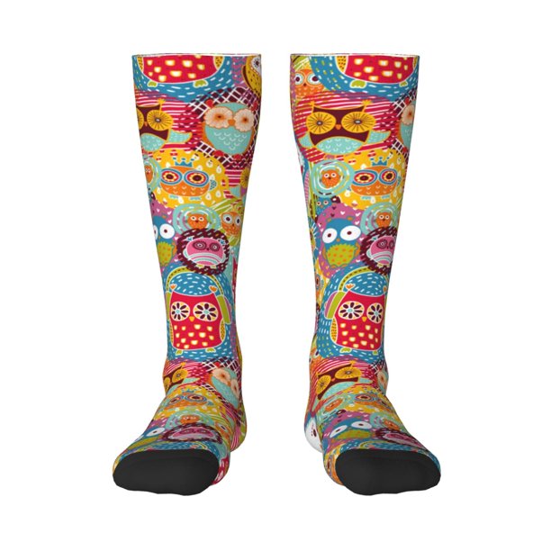 Balery Boho Cute Owls Calcetines novedosos Calcetines deportivos Calcetines hasta la rodilla Calcetines de algodón Calcetines originales y geniales
