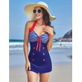 thumbnail image 3 of Womens Vintage Striped One Piece Swimsuit Monokini Bathing Suit Boyshort Swimwear, 3 of 5