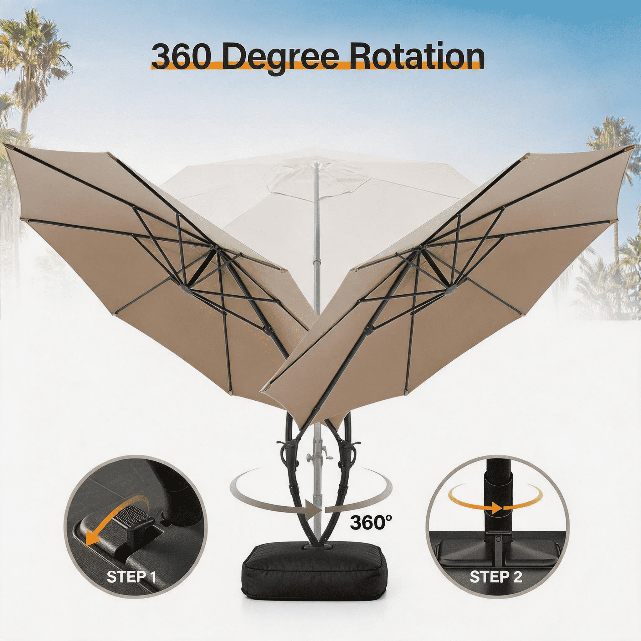 LAUSAINT HOME 11 FT Outdoor Patio Umbrella with Base, Aluminum Cantilever Umbrella with Crank, Champagne
