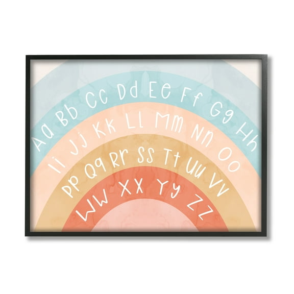 Stupell Industries Pastel Rainbow Alphabet Landscape Painting Black Framed Art Print Wall Art, 14 x 11