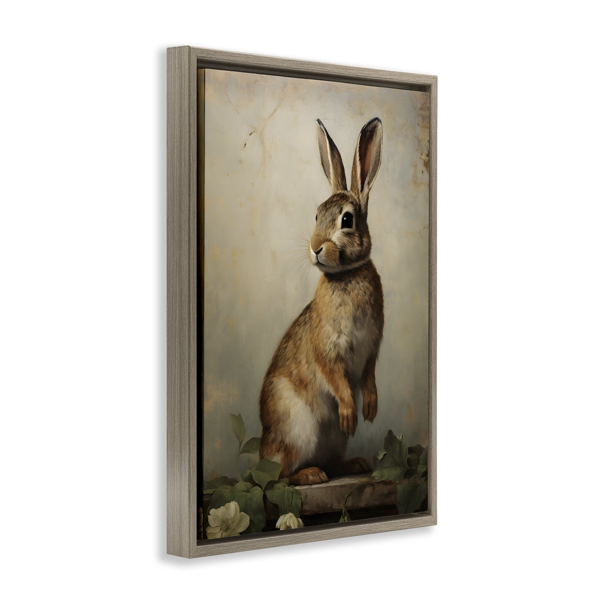 Stupell Industries Dark Rabbit Portrait Animals & Insects Painting Brown Floater Framed Canvas Art Print Wall Art, 17 x 25