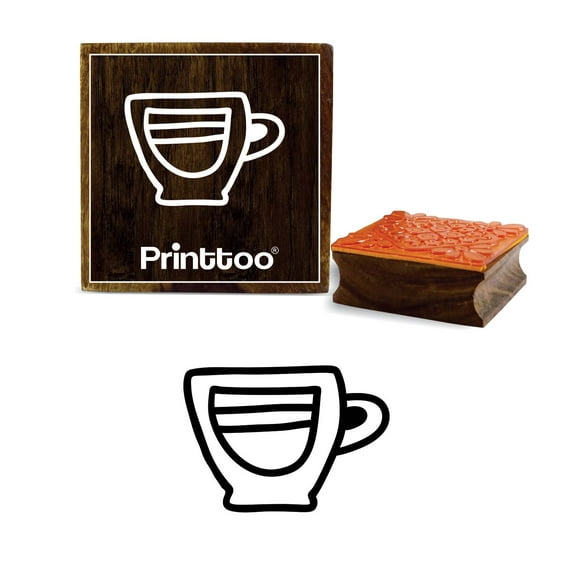 Printtoo Tea Cup Pattern Scrap-Booking Wooden Rubber Stamp Diary Card Block-4 x 4 Inches