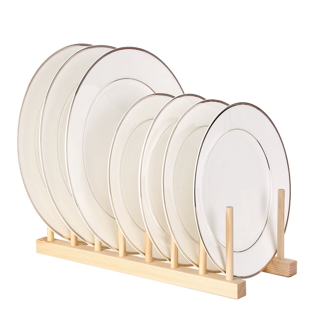 Irfora Plato multiuso Plato de madera Platos Estante Drenador Soporte de almacenamiento Organizador para gabinete de cocina para plato / plato / taza / taza / olla Tapa / libro Irfora Soporte de placa