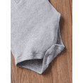 thumbnail image 3 of Gureui 2Pcs Infant Newborn Baby Boys Girls Summer Outfits, Solid Color Ribbed Stand Collar Short Sleeves Romper + Elastic Waist Shorts, 3 of 6
