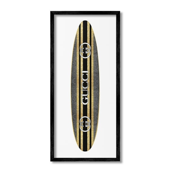 Stupell Industries Glam Brand Surfboard Nature Painting Black Framed Art Print Wall Art, 10 x 24