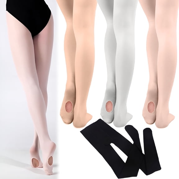 TELOLY 1 Pair Convertible Ultra Soft Ballet Pantyhose Tights Dance Stocking Tights Transition for Girls Women Girls Nude Tights