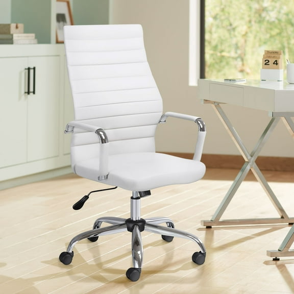 Studio 55D Primero White Faux Leather Adjustable Office Chair