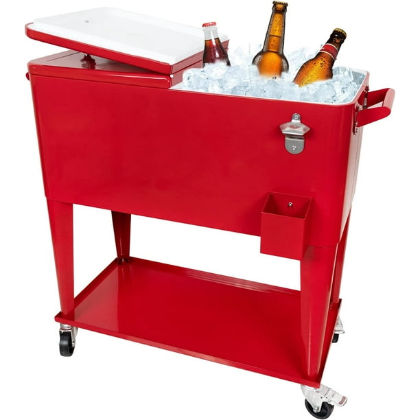 SHAREWIN 80QT Rolling Cooler Cart with Wheels Ice Chest Outdoor