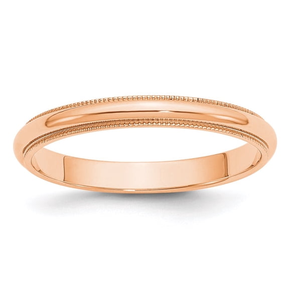 Real 14kt Rose Gold 3mm Milgrain Half-Round Wedding Band Size: 7; for Adults and Teens; for Women and Men