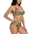 thumbnail image 2 of Kdxio Colrful Tropical Leaves Print Women's 2 Piece High Waisted Wrap Spaghetti Strap Summer Swimsuit Bikini Set-Medium, 2 of 7