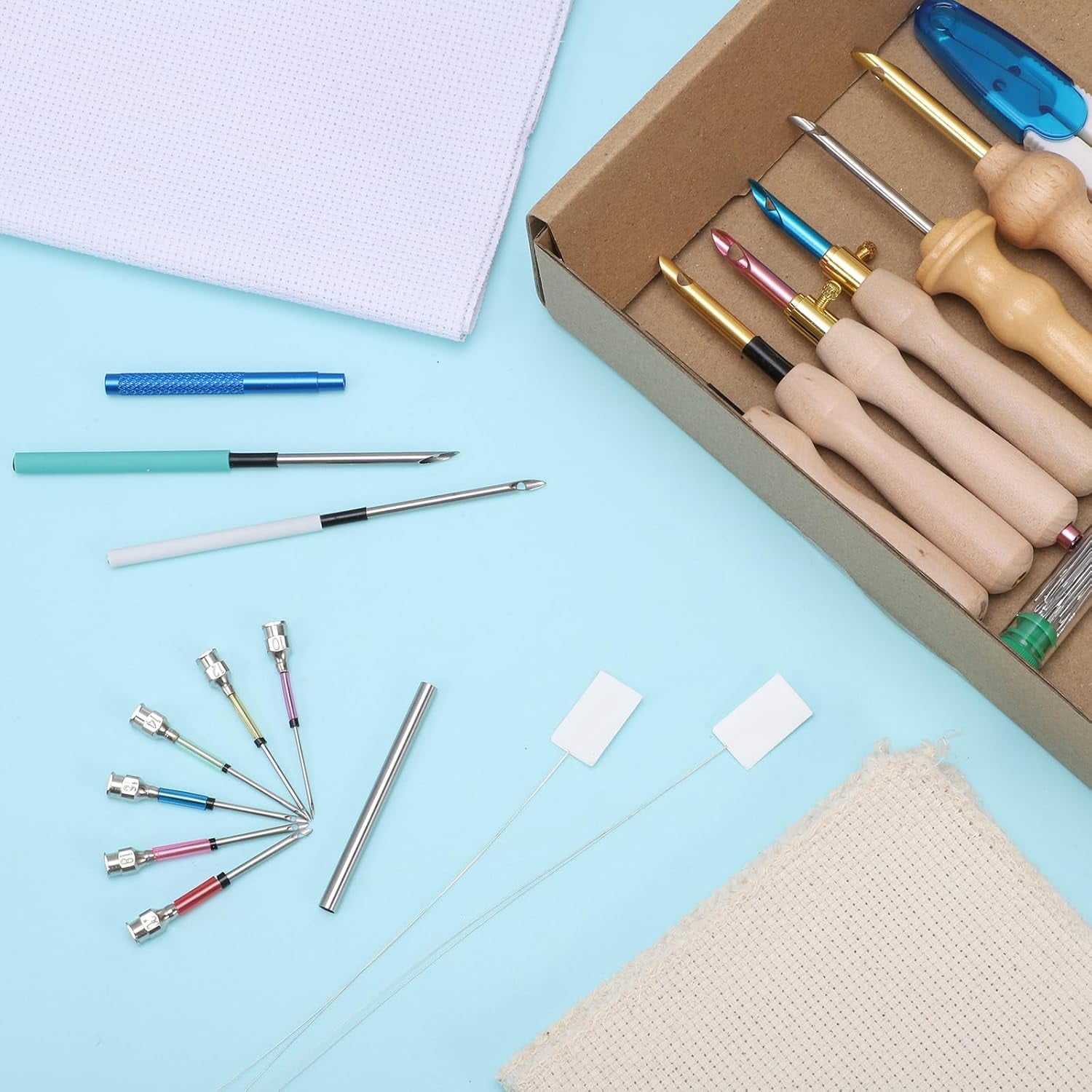 Punch Needle Kit, Punch Needle Tool Adjustable Punch Needle Embroidery Kits Include Wooden Handle Embroidery Pen Set, Big Eye Needles, Punch Needle Cloth