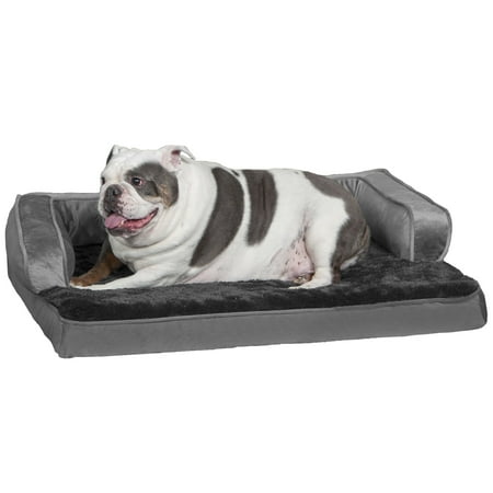 UPC: 0842229123234 | FurHaven Pet Products | Cooling Gel Memory Foam Orthopedic Plush & Velvet Comfy Couch Sofa-Style Pet Bed for Dogs & Cats Dark Gray Large