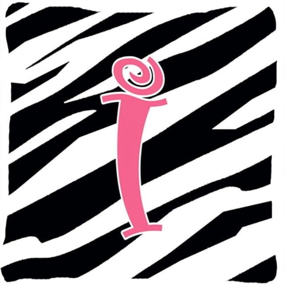 14 x 14 in. Monogram Initial I Zebra Stripe and Pink Fabric Decorative Pillow