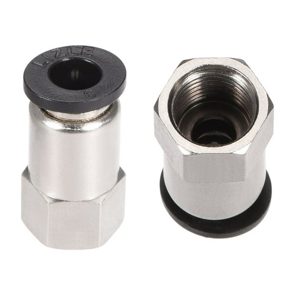 Push to Connect Tube Fitting,Adapter,6mm Tube OD x G1/8" Female Straight Pneumatic Connecter Fitting Silver Tone 2pcs