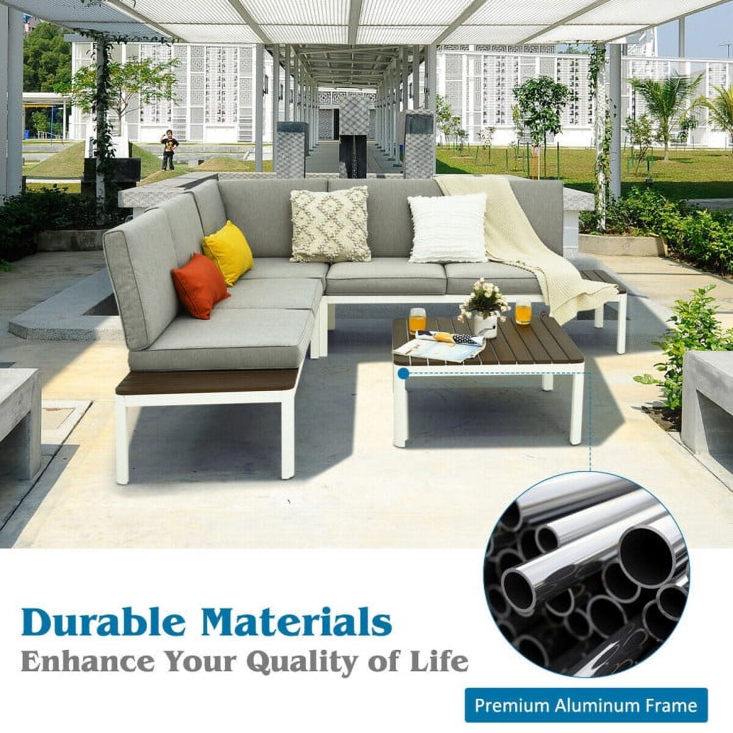 Aimee Lii 4 Pieces Patio Furniture Set, Aluminum Frame Cushioned Sofa, Small Patio Set, Gray Aimee Lii 4 Pieces Patio Furniture Set, Aluminum Frame Cushioned Sofa, Small Patio Set, Gray