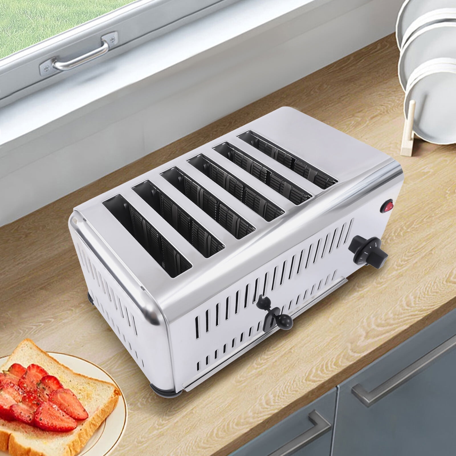 6-Slice Stainless Steel Electric Toaster with Adjustable Timing Options