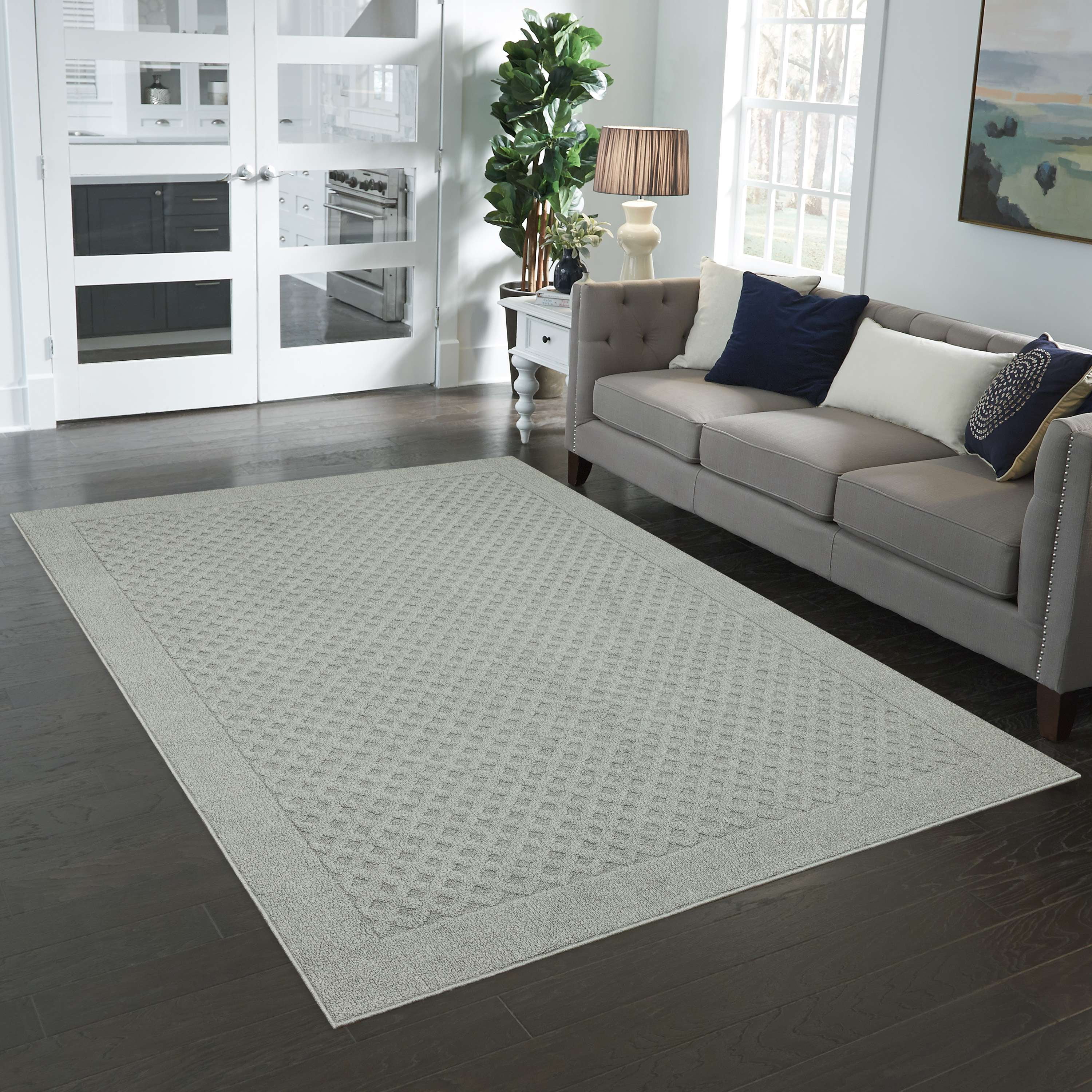 Mainstays Dylan Solid Diamond Olefin Pewter Gray Indoor Area Rug Set, 3 Piece