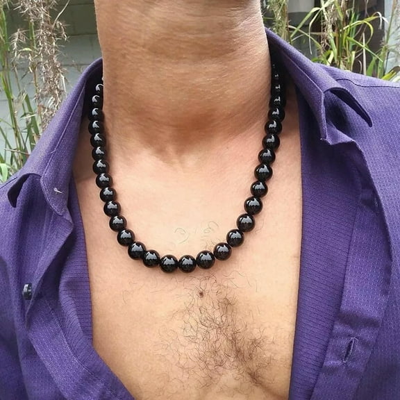EOEMY Mens 10mm Natural Black Obsidian Bead Necklace Choker Men Necklace Jewelry 20''