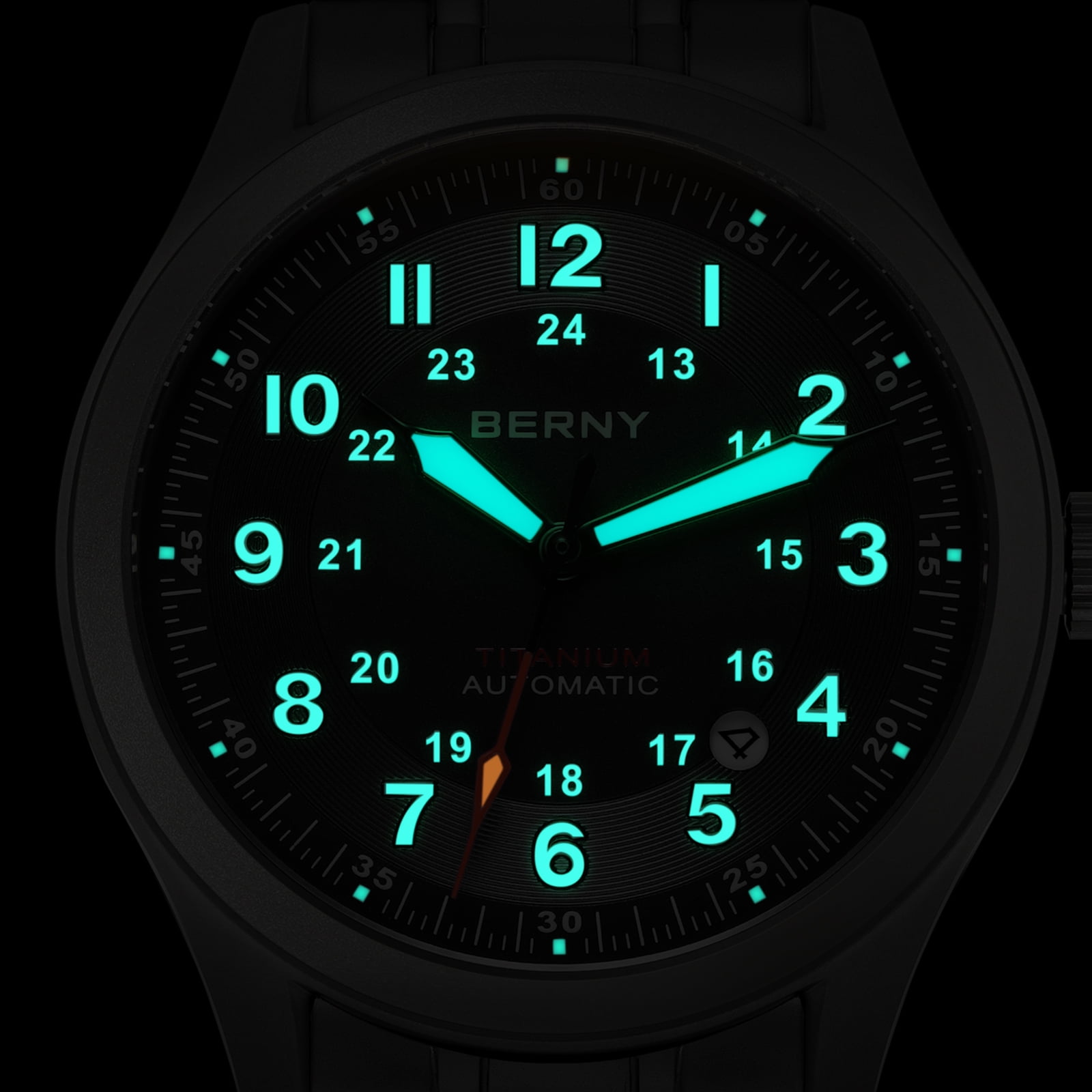 BERNY Automatic Watches for Men Military Sport Titanium Field Watch with Date Sapphire Crystal Luminous Fashion Analog Mechanical Watch 100M Waterproof Army Tactical Casual Wristwatch (Black)
