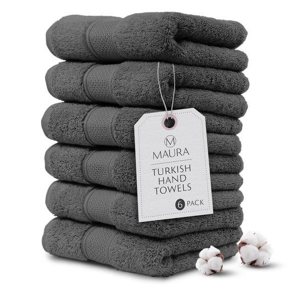 MAURA Grey Hand Towels for Bathroom. Luxury Turkish Cotton Bath Hand Towels set of 6. Ultra-Soft, Thick & Plush - Space Gray