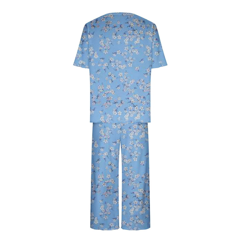Dyegold Women's Capri Pajama Set Short Sleeve Shirt and Capri Pants Sleepwear Pjs Sets Soft Lounging Outfits with Pockets, Size: 2XL