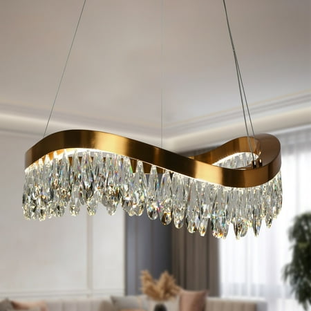 

Modern LED Crystal Chandeliers Drum Lights for Dining Room - Gold