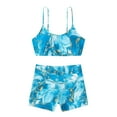 thumbnail image 6 of WREESH Womens Two Piece Swimsuit Cami Top Shorts High Waisted Bikini Fashion Printed Casual Tie Split High Waist Beach Bikinis Swimsuit Sets Bathing Suit Blue, 6 of 8