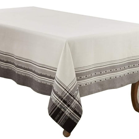 

Fennco Styles Neutral Cotton Tablecloth with Plaid Border Design