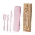 thumbnail image 3 of Juego de utensilios de viaje, vajilla reutilizable, portátil, para niños, juego de cubiertos ligeros Rosa, 3 of 9