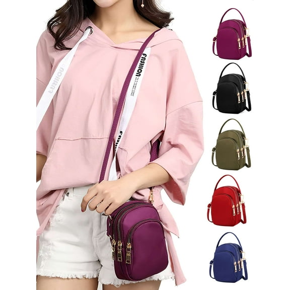 PULLIMORE Womens Mini Crossbody Bags Cell Phone Purse Casual Water Resistant Nylon Shoulder Strap Wallet Pouch Bag (Purple)