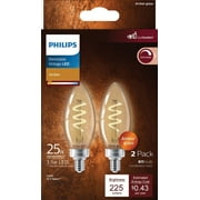 Philips Vintage LED 25-Watt B11 Filament Candle Spiral Light Bulb, Amber, Dimmable, E12 Candelabra Base (2-Pack)
