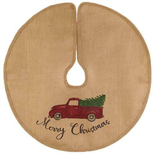 MERRY CHRISTMAS Red Vintage Truck Christmas Tree Skirt, 24" Dia