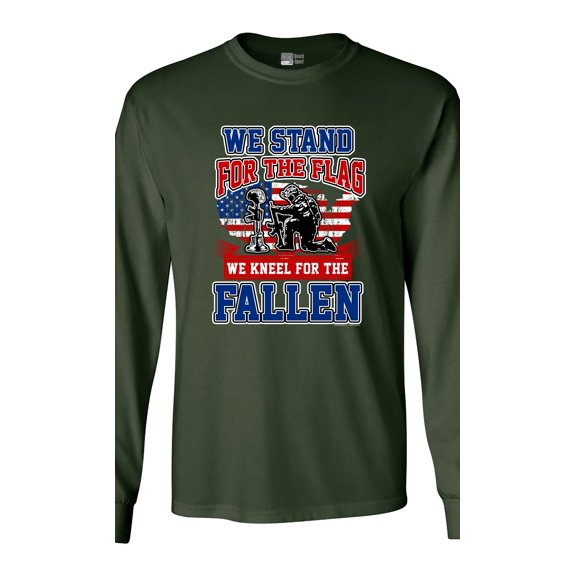 Long Sleeve Adult T-Shirt We Stand For Flag And We Kneel For Fallen USA DT