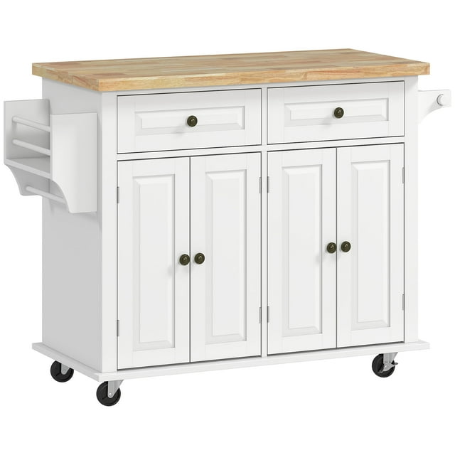 CoSoTower Kitchen Island with Storage, Rolling Trolley Cart with Rubber Wood Top, Spice Rack, Towel Rack, Grey