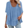 thumbnail image 2 of Women's Summer Round-Neck Casual Half Sleeve Ruffle T-Shirt Top, 2 of 5