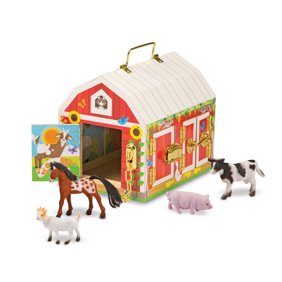 Melissa Doug Fold And Go Wooden Barn With 7 Animal Play Figures Walmart Com Walmart Com