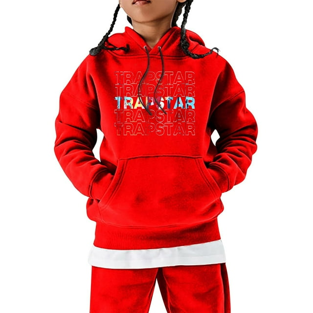 Hauts pour Enfants Trapstar Chandails à Capuchon pour Enfants Chandails Graphiques à Manches Longues Amples Trapstar Chandails à Capuchon de Style Rue Hip-hop Chandails à Capuchon pour Filles Garçons (Rouge Foncé, 120)